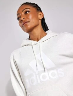 ADIDAS Essentials Big Logo Regular Fleece Hoodie - Off White Melange/White -The Sports Edit 8004S Adidas Big Logo Fleece Hoodie IM0252 OFWHME WHITE 0017