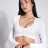 Ribbed Define Long Sleeve Bra - Ivory -The Sports Edit Alo Yoga RIBBED DEFINE LONG SLEEVE BRA W3720R IVORY 0001