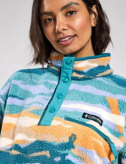 Columbia Helvetia II Cropped Sherpa Half Snap Printed Fleece - Teal Rogue Valley -The Sports Edit Columbia Helvetia II Printed Cropped Half Snap AL5760 330 0021
