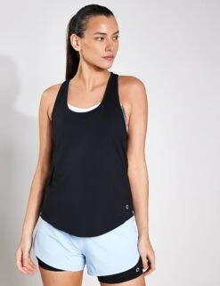 Scoop Neck Racer Back Running Vest Top - Black
