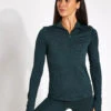 ReSet Mock Neck Half Zip - Moss Heather -The Sports Edit Girlfriend Collective RESET LONG SLEEVE MOCK NECK HALF ZIP 3054 HGG MOSS HEATHER 0005