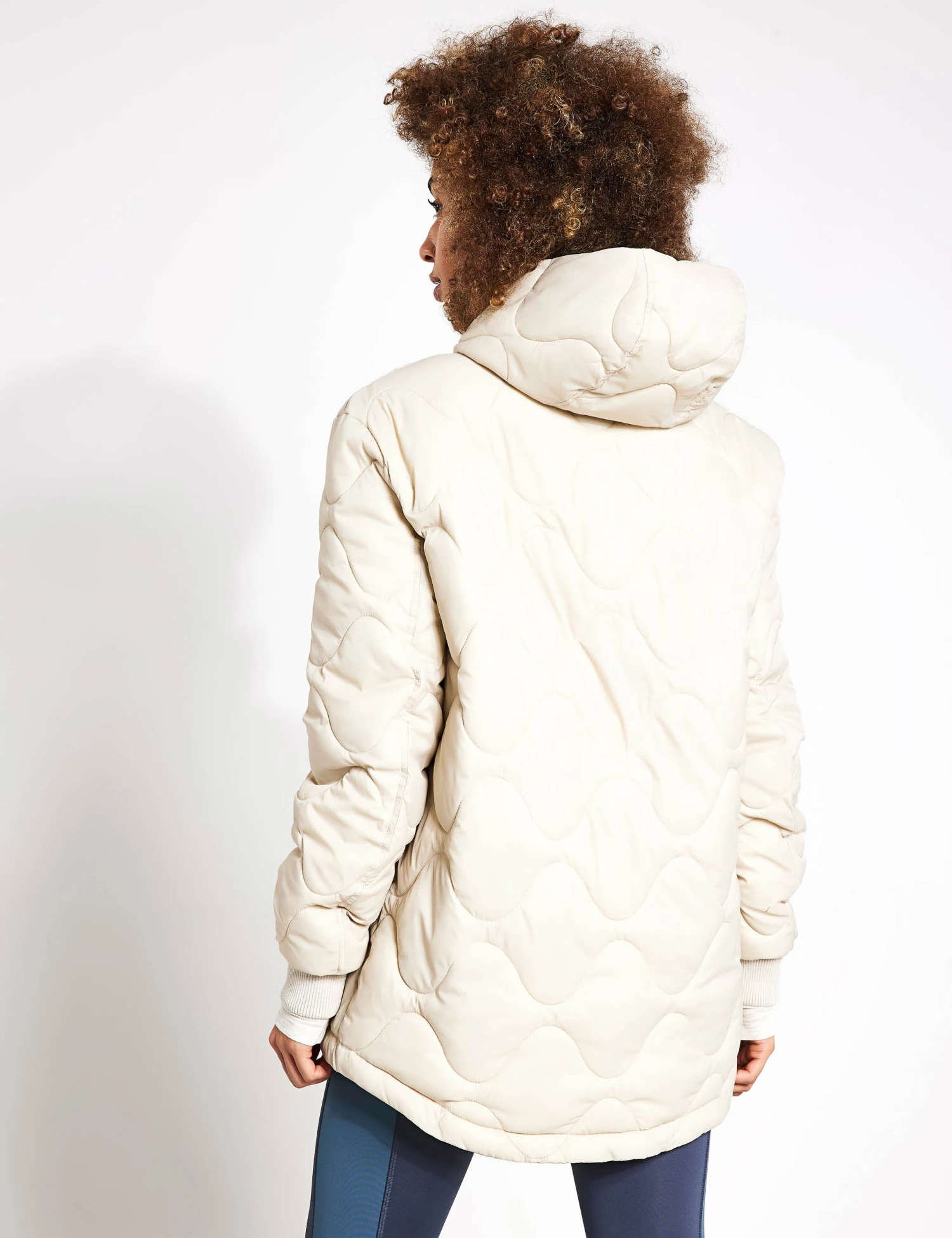 Quilted Half Zip Hooded Puffer Jacket - Beige 4 Quilted Half Zip Hooded Puffer Jacket - Beige - Image 2