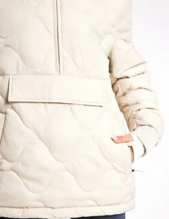 Quilted Half Zip Hooded Puffer Jacket - Beige 9 Quilted Half Zip Hooded Puffer Jacket - Beige -The Sports Edit Goodmove QUILTED POP OVER JACKET 5336A B BEIGE 0024