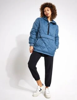Quilted Half Zip Hooded Puffer Jacket - Dark Airforce -The Sports Edit Goodmove QUILTED POP OVER JACKET 5336A DA DARK AIRFORCE 0009
