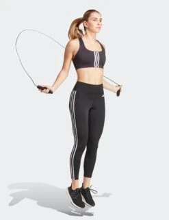 ADIDAS Train Essentials 3-Stripes High Waisted 7/8 Leggings - Black -The Sports Edit HT5438 5 APPAREL OnModel WalkingView grey