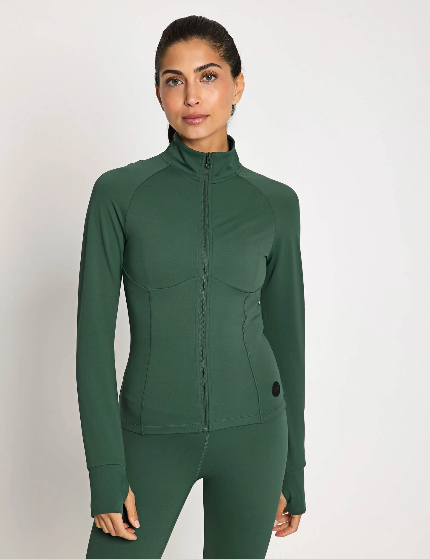 Zuri Contoured Zip Thru Top - Deep Green 3 Zuri Contoured Zip Thru Top - Deep Green