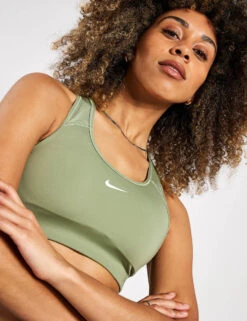 Nike Swoosh Sports Bra - Oil Green/White -The Sports Edit NIKE W NK DF SWSH 1PP BRA BV3636 386 OIL GREEN WHITE 0004