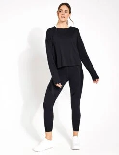 Sweaty Betty Essential Crop Long Sleeve T-Shirt - Black -The Sports Edit Sweaty Betty Essential Crop Long Sleeve T Shirt Black SB9689 001 S 0002
