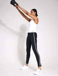 Under Armour Motion Piped Leggings - Black/White -The Sports Edit Under Armour Motion Piped Leggings 1389793 001S Black White 0001