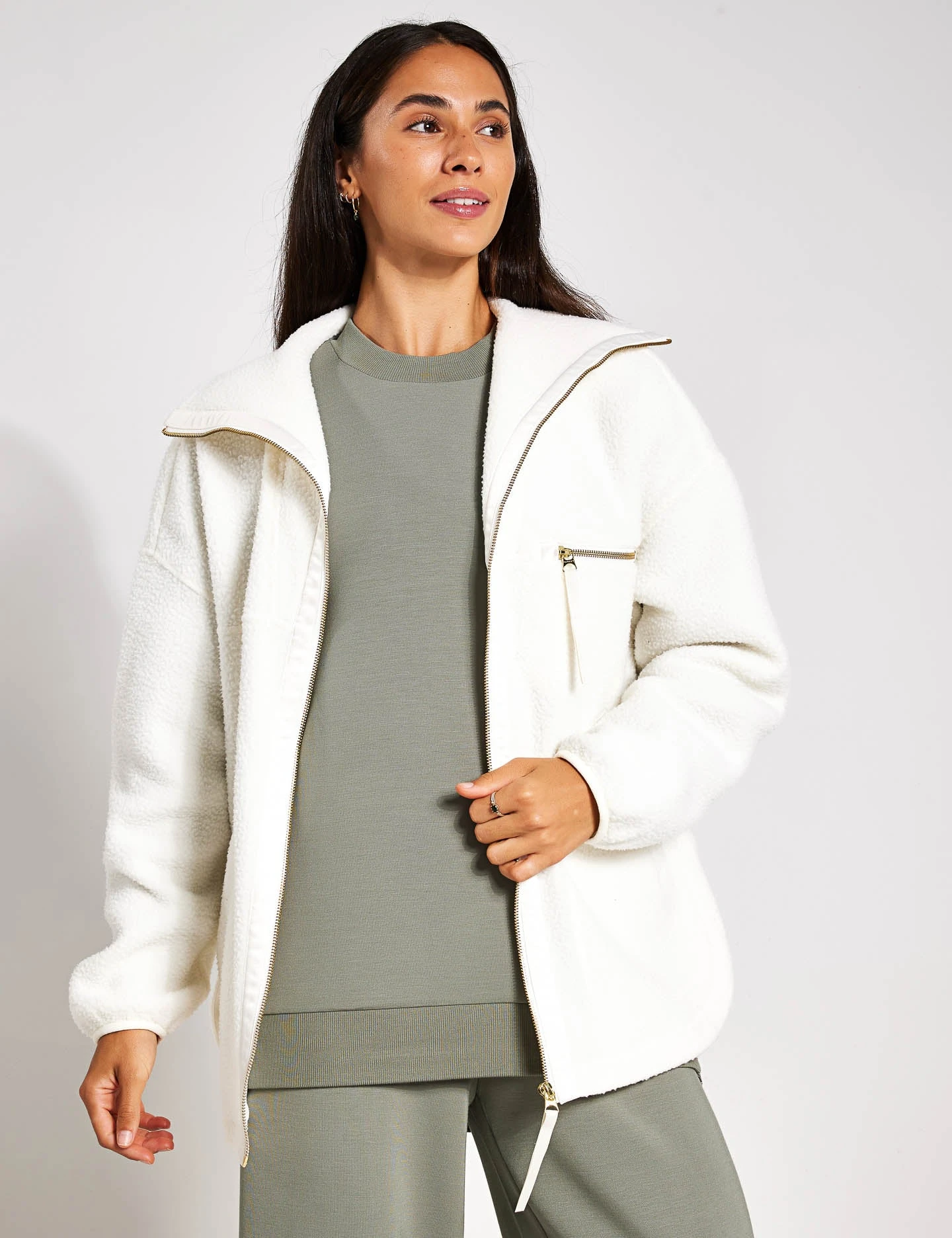 Varley Donley Fleece Jacket - Egret 5 Varley Donley Fleece Jacket - Egret - Image 3