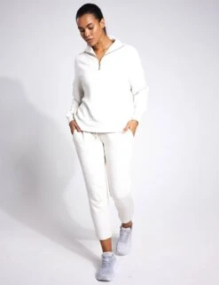 Varley Hawley Half Zip Sweat - Ivory Marl -The Sports Edit Varley HAWLEY HALF ZIP SWEAT VAR01461 Ivory Marl 00171