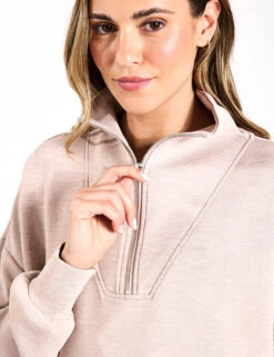 Varley Hawley Half Zip Sweat - Taupe Marl -The Sports Edit Varley Hawley Half Zip Sweat Taupe Marl VAR01461 TAUPMS 0030