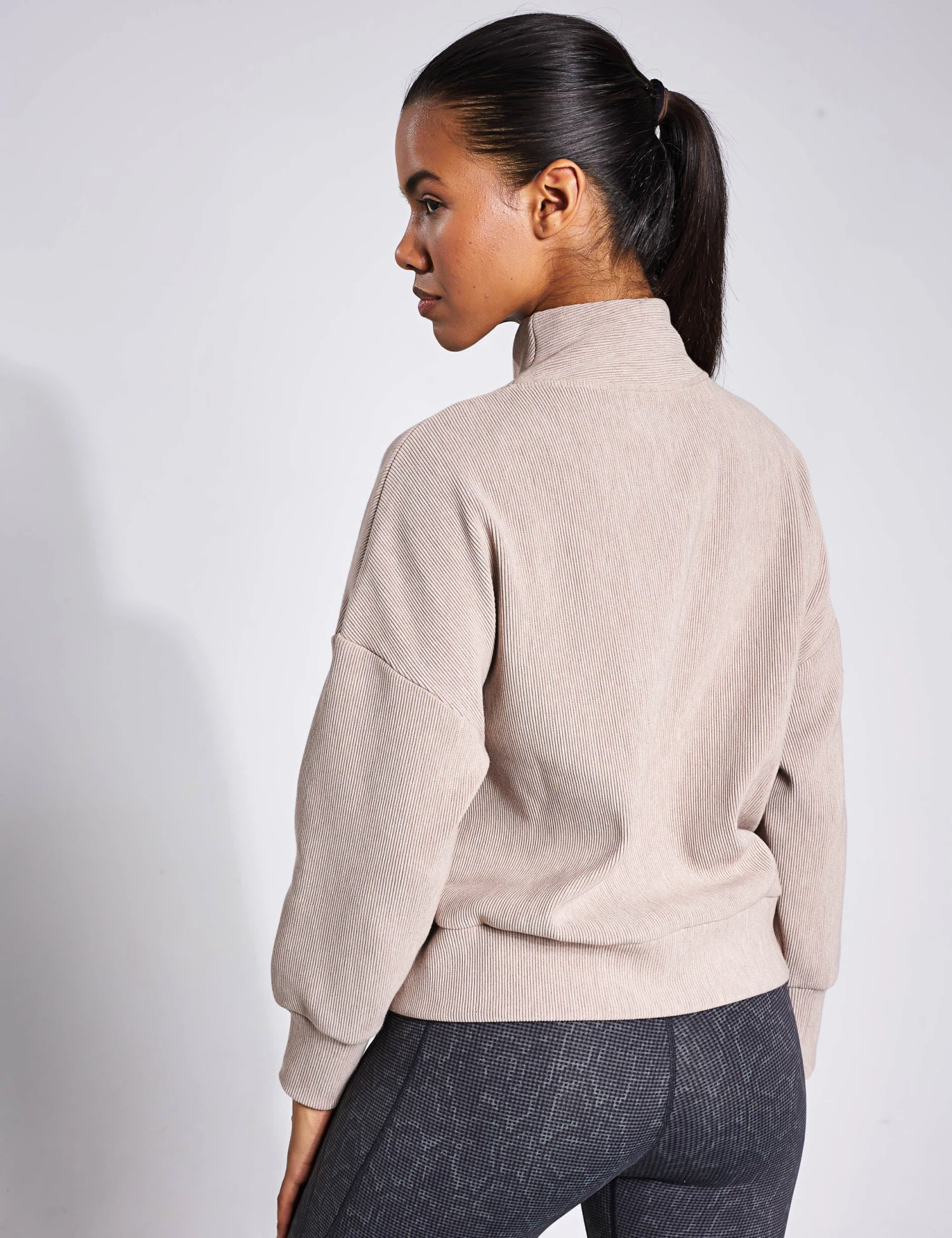 Varley Rosanne Zip Through Sweat - Taupe Marl 4 Varley Rosanne Zip Through Sweat - Taupe Marl - Image 2