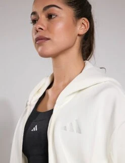 ADIDAS ALL SZN Fleece Full-Zip Hoodie - Off White -The Sports Edit adidas ALL SZN Fleece Full Zip Hoodie Off White JD4689S 0037