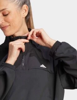 ADIDAS AEROREADY Train Essentials Woven Quarter-Zip Track Jacket - Black/White -The Sports Edit adidas aeroready train essentials woven quarter zip track jacket black white hz5636 4