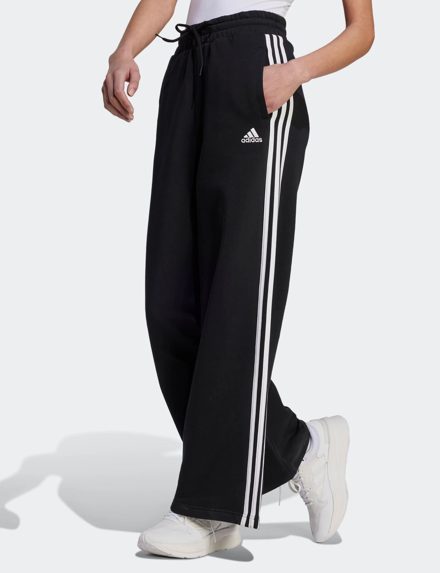 ADIDAS Essentials 3-Stripes French Terry Wide Joggers - Black/White 3 ADIDAS Essentials 3-Stripes French Terry Wide Joggers - Black/White