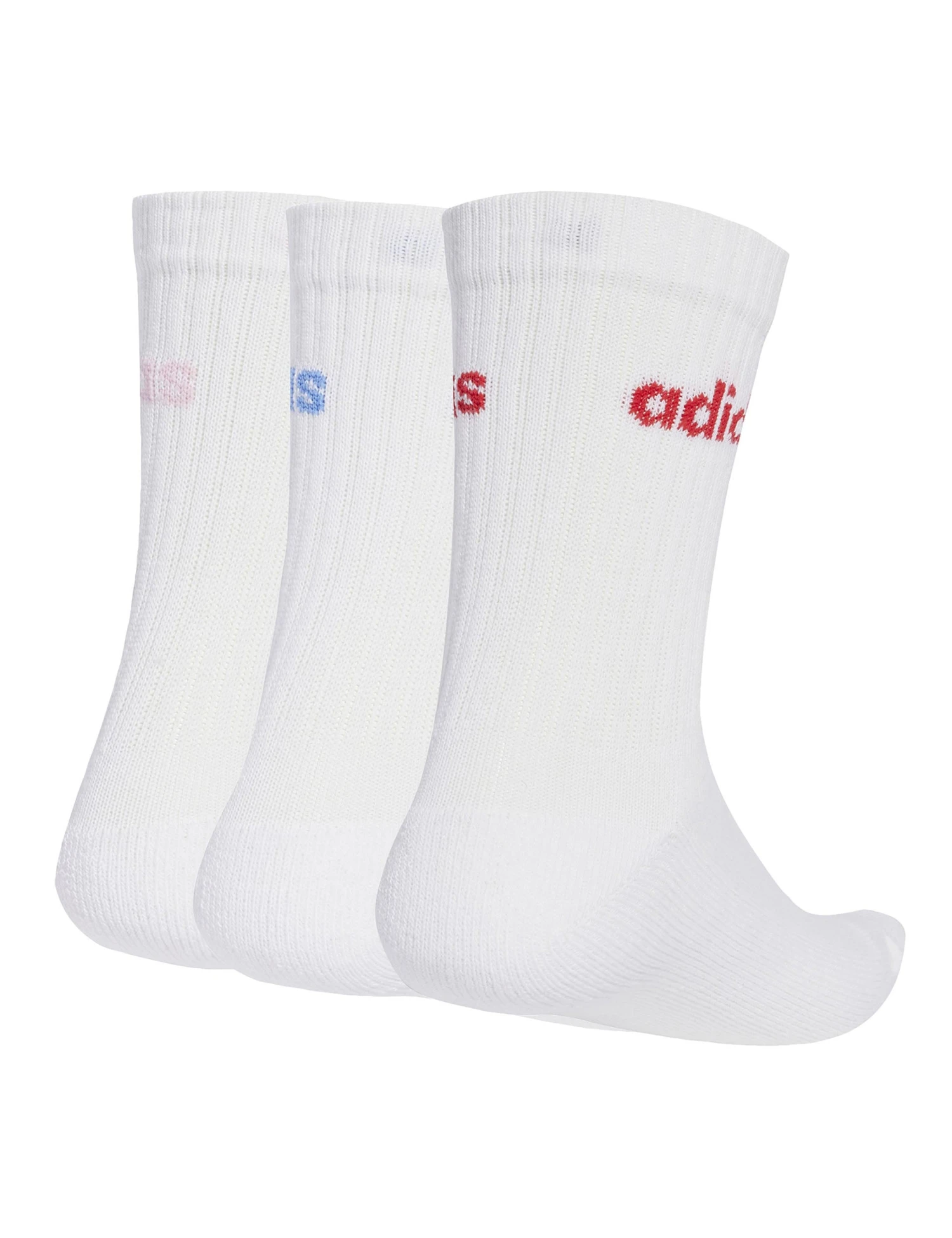 ADIDAS Linear Crew Cushioned Socks 3 Pairs - White/Powder Teal/Clear Pink/Blue Fusion 4 ADIDAS Linear Crew Cushioned Socks 3 Pairs - White/Powder Teal/Clear Pink/Blue Fusion - Image 2