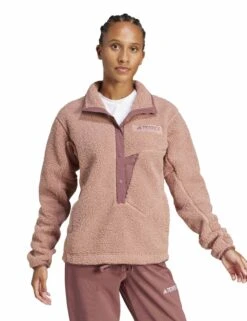 ADIDAS Terrex Xploric High Pile Fleece Pullover Sweatshirt - Warm Clay -The Sports Edit adidas terrex xploric high pile fleece pullover sweatshirt clay jf9065 5