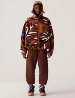 Jacquard Fleece Top - Dark Caramel/Lilac -The Sports Edit adidas x stella mccartney jacquard fleece top caramel lilac ik9340 3