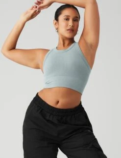 Seamless Delight High Neck Bra - Cosmic Grey 8 Seamless Delight High Neck Bra - Cosmic Grey -The Sports Edit alo yoga seamless delight high neck bra cosmic grey W9536R 5