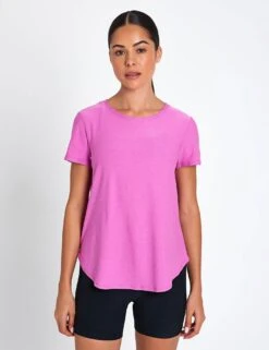 Beyond Yoga Featherweight On The Down Low Tee - Sunset Violet Heather