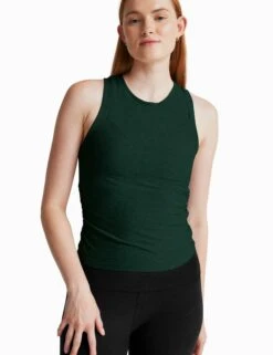 Beyond Yoga Featherweight Your Fit Shirred Tank - Dark Spruce Green Heather