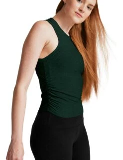 Beyond Yoga Featherweight Your Fit Shirred Tank - Dark Spruce Green Heather -The Sports Edit beyond yoga featherweight your fit shirred tank dark spruce green heather lwsd4697 2