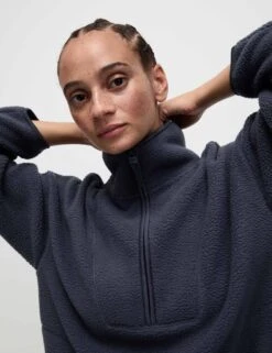 Borg Half Zip Longline Fleece Jacket - Nightshade -The Sports Edit goodmove borg half zip longline fleece jacket nightshade 5974 4