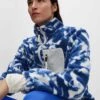 Borg Printed Funnel Neck Zip Up Fleece Jacket - Blue/White