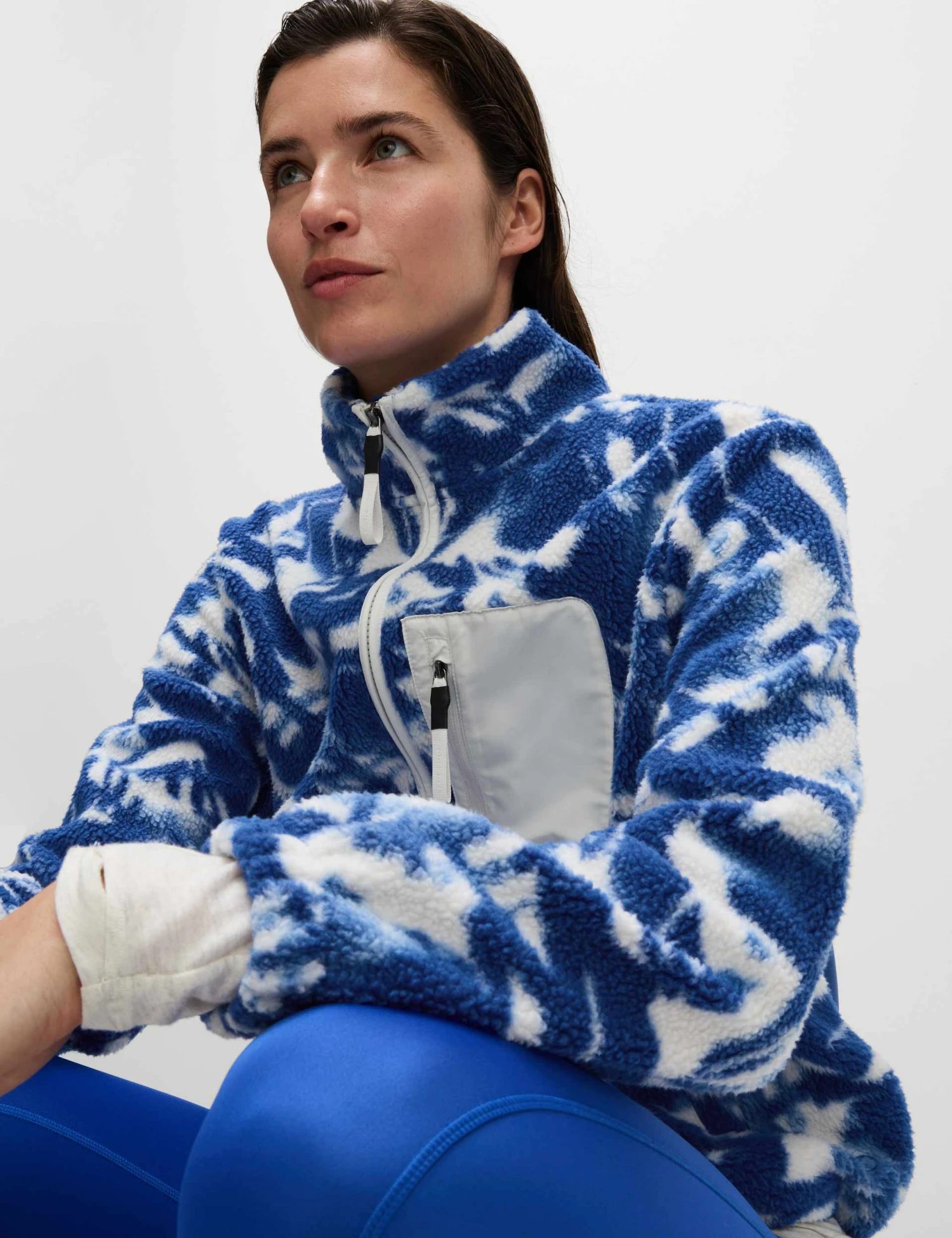 Borg Printed Funnel Neck Zip Up Fleece Jacket - Blue/White 3 Borg Printed Funnel Neck Zip Up Fleece Jacket - Blue/White