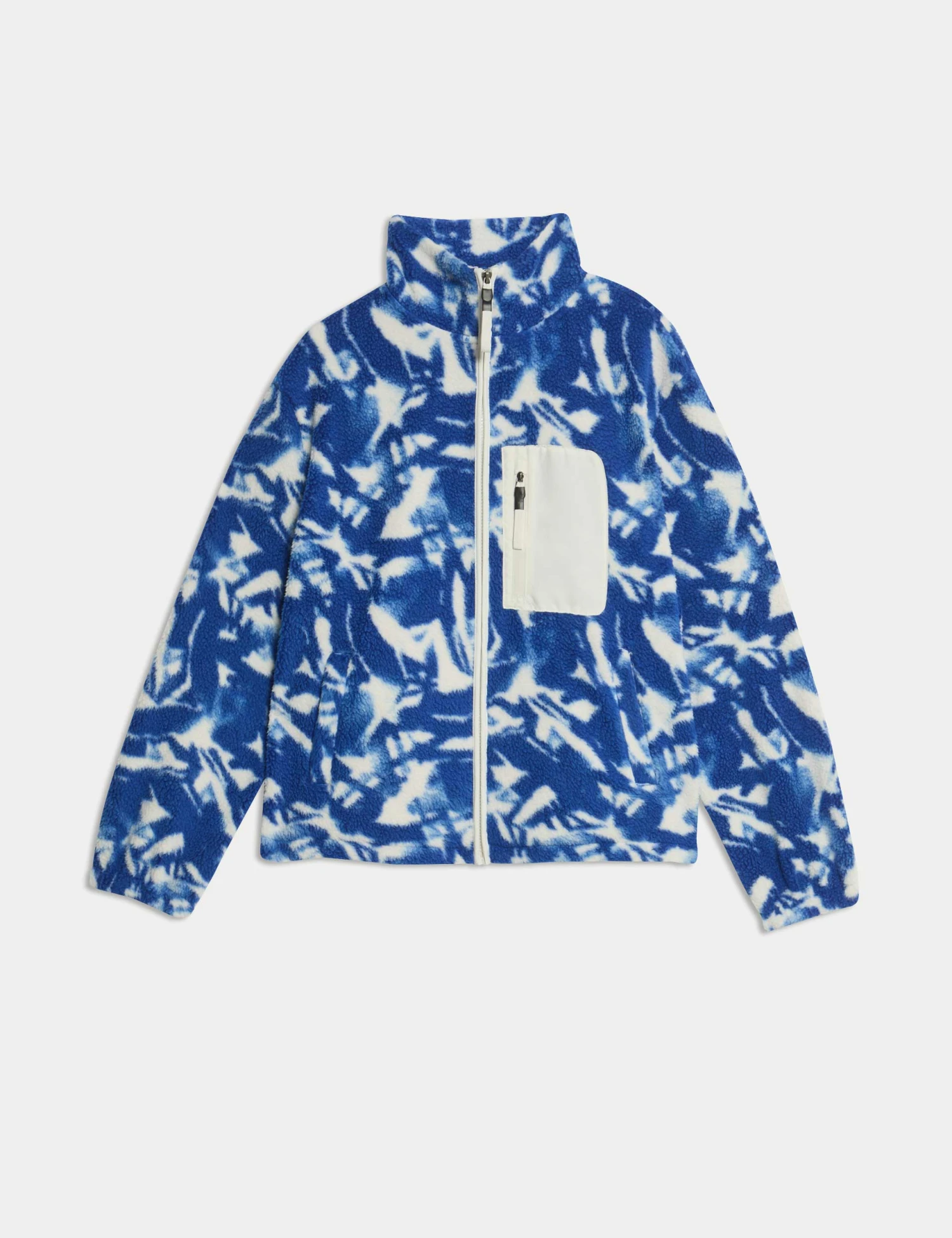 Borg Printed Funnel Neck Zip Up Fleece Jacket - Blue/White 8 Borg Printed Funnel Neck Zip Up Fleece Jacket - Blue/White - Image 6