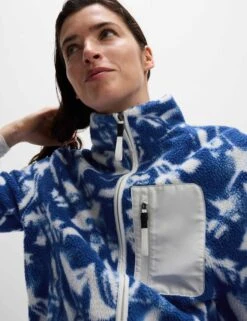 Borg Printed Funnel Neck Zip Up Fleece Jacket - Blue/White 10 Borg Printed Funnel Neck Zip Up Fleece Jacket - Blue/White -The Sports Edit goodmove borg printed funnel neck zip up fleece jacket blue white 6363p 5