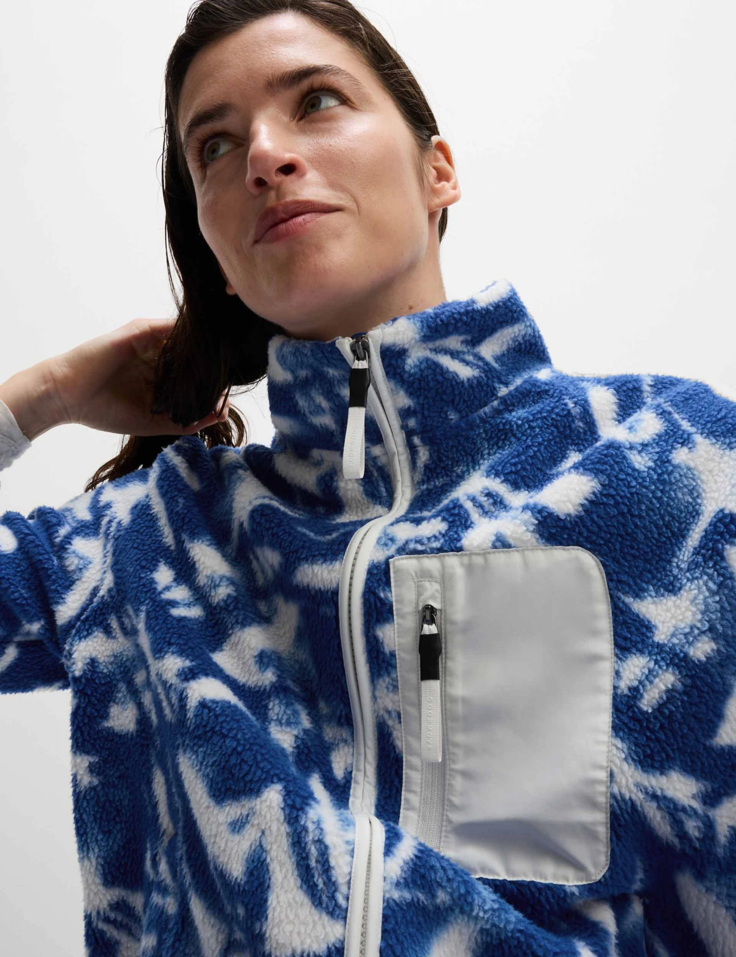 Borg Printed Funnel Neck Zip Up Fleece Jacket - Blue/White 5 Borg Printed Funnel Neck Zip Up Fleece Jacket - Blue/White - Image 3