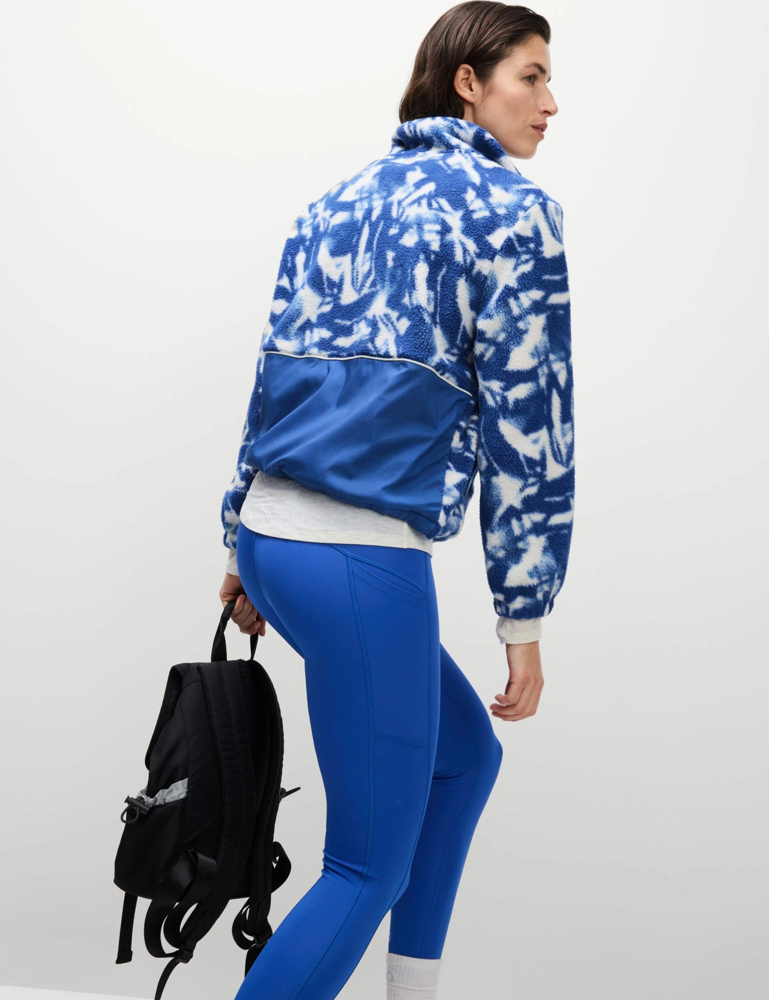 Borg Printed Funnel Neck Zip Up Fleece Jacket - Blue/White 4 Borg Printed Funnel Neck Zip Up Fleece Jacket - Blue/White - Image 2