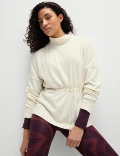 Cotton Rich Brushed Funnel Neck Sweatshirt - Ivory