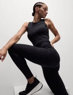 Go Move Printed Embossed High Waisted Gym Leggings - Black -The Sports Edit goodmove go move printed embossed hw gym leggings black 6545e 3