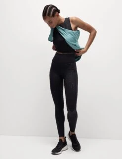 Go Move Printed Embossed High Waisted Gym Leggings - Black -The Sports Edit goodmove go move printed embossed hw gym leggings black 6545e 8