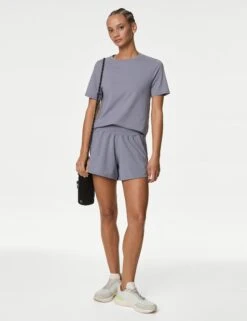 High Waisted Sports Shorts - Lavender Grey -The Sports Edit goodmove high waisted sports shorts lavender grey T51 5740A 2