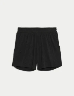 Modal Rich Ribbed Relaxed High Waisted Yoga Shorts - Black -The Sports Edit goodmove modal rich ribbed relaxed hw yoga shorts black 6345 5