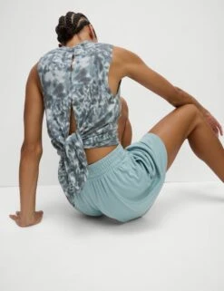 Modal Rich Ribbed Relaxed High Waisted Yoga Shorts - Light Mint -The Sports Edit goodmove modal rich ribbed relaxed hw yoga shorts light mint 6345 6