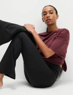 Ribbed High Waisted Flared Yoga Leggings - Black -The Sports Edit goodmove ribbed hw flared yoga leggings black 6175 4