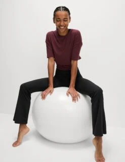 Ribbed High Waisted Flared Yoga Leggings - Black -The Sports Edit goodmove ribbed hw flared yoga leggings black 6175 5