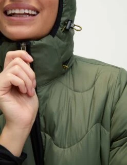 Stormwear Quilted Hooded Longline Puffer Coat - Dark Khaki -The Sports Edit goodmove stormwear quilted hooded longline puffer coat dark khaki 5975 3