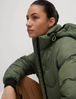 Stormwear Quilted Hooded Longline Puffer Coat - Dark Khaki -The Sports Edit goodmove stormwear quilted hooded longline puffer coat dark khaki 5975 4