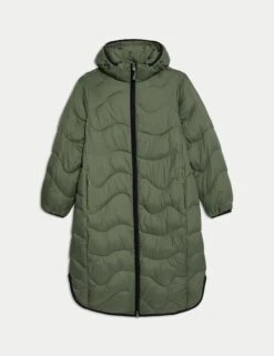 Stormwear Quilted Hooded Longline Puffer Coat - Dark Khaki -The Sports Edit goodmove stormwear quilted hooded longline puffer coat dark khaki 5975 8