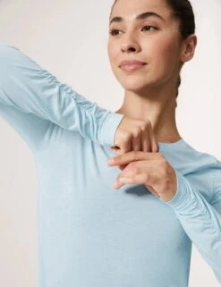 Tie Back Long Sleeve Yoga Top - Powder Blue 8 Tie Back Long Sleeve Yoga Top - Powder Blue -The Sports Edit goodmove tie back long sleeve yoga top blue T51 5310 5