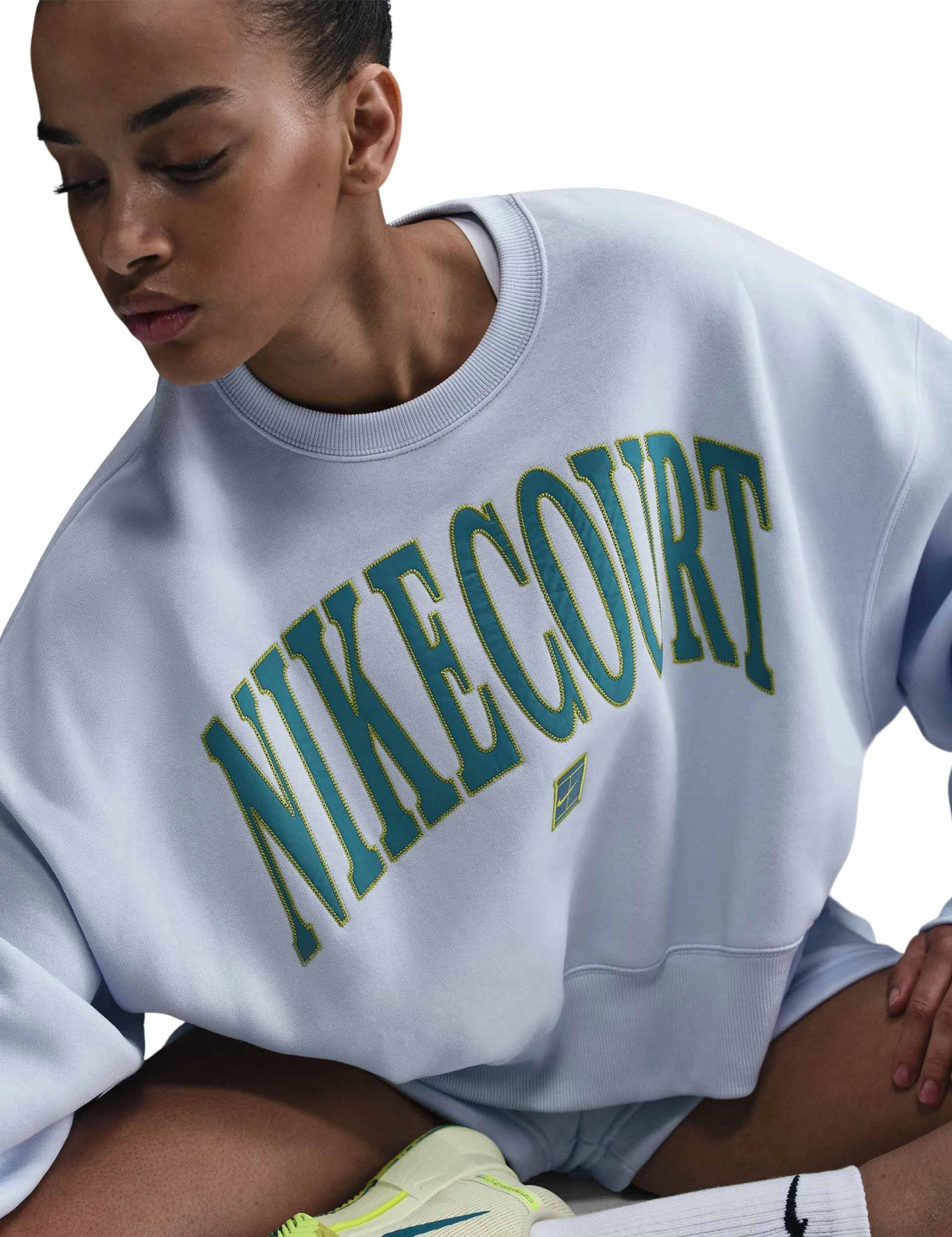 NikeCourt Heritage Phoenix Fleece Over-Oversized Sweatshirt - Football Grey/High Voltage/Mineral Teal 5 NikeCourt Heritage Phoenix Fleece Over-Oversized Sweatshirt - Football Grey/High Voltage/Mineral Teal - Image 3