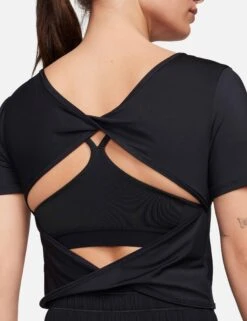 Nike One Classic Dri-FIT Short-Sleeve Cropped Twist Top - Black/White -The Sports Edit nike one classic dri fit short sleeve cropped twist top black white fn2851 010 6