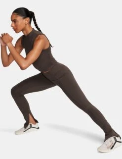 Nike One High Waisted Split-Hem Leggings - Baroque Brown -The Sports Edit nike one hw split hem leggings brown fn4148 237 4