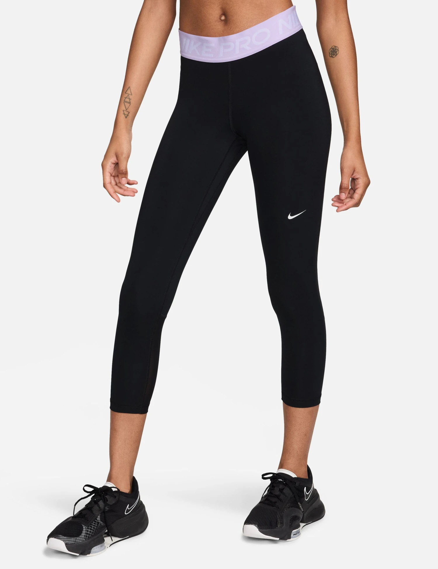 Nike Pro 365 Cropped Mesh Panel Leggings - Black/Lilac Bloom/White 3 Nike Pro 365 Cropped Mesh Panel Leggings - Black/Lilac Bloom/White